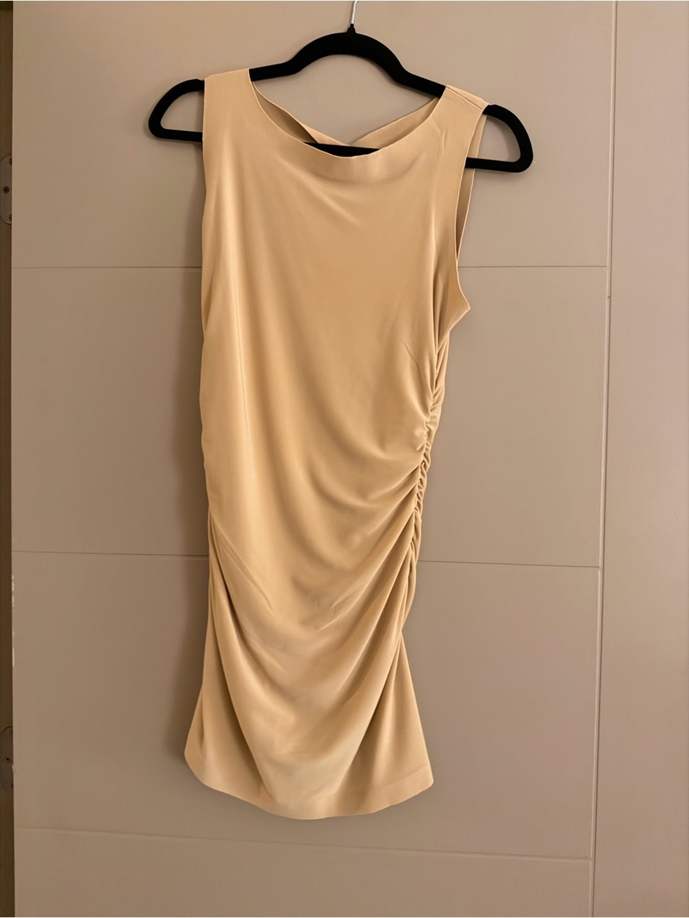 Norma Kamali Cream Sleeveless Ruched Mini Dress